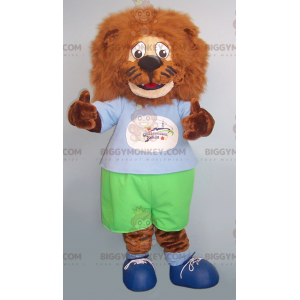 Traje de mascote BIGGYMONKEY™ de leão marrom todo peludo em