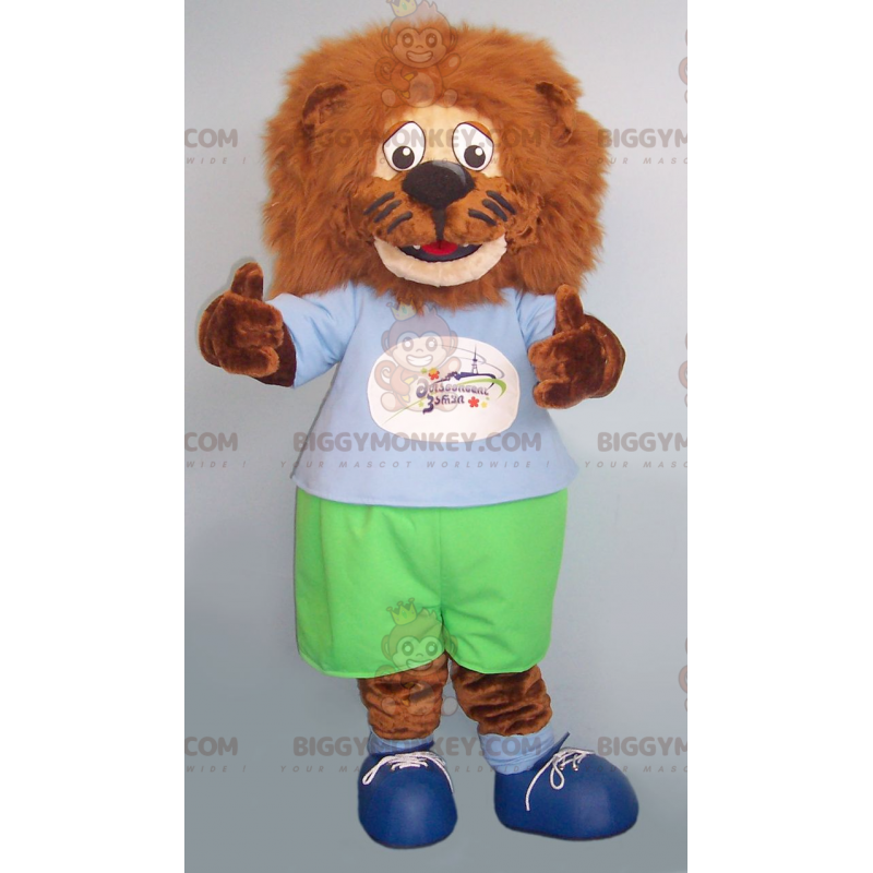 BIGGYMONKEY™-Maskottchen-Kostüm eines pelzigen braunen Löwen im