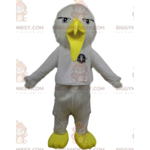 BIGGYMONKEY™ Mascottekostuum Witte vogel met grappige gele