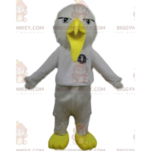 BIGGYMONKEY™ Maskottchenkostüm Weißer Vogel mit lustigem gelbem