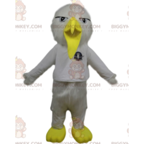 BIGGYMONKEY™ Mascottekostuum Witte vogel met grappige gele