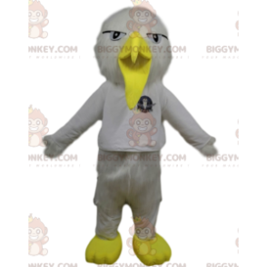 BIGGYMONKEY™ maskotkostume Hvid fugl med sjovt gult næb -