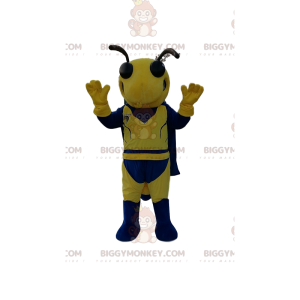 Disfraz de mascota BIGGYMONKEY™ de avispa amarilla y azul.