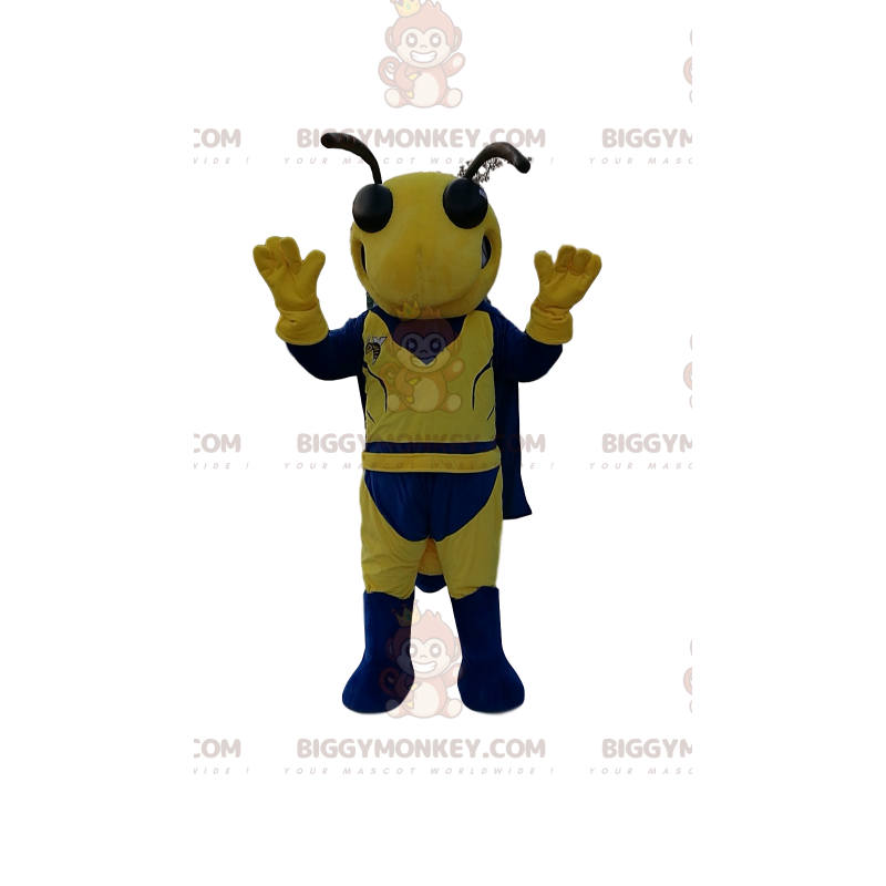 BIGGYMONKEY™ mascot costume of yellow and blue wasp. wasp