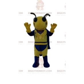Costume de mascotte BIGGYMONKEY™ de guêpe jaune et bleue.