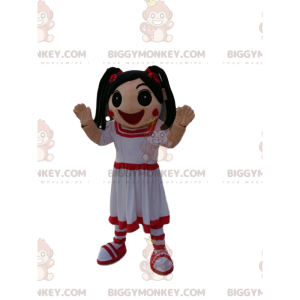 Στολή μασκότ μικρού κοριτσιού BIGGYMONKEY™ σε λευκό και κόκκινο