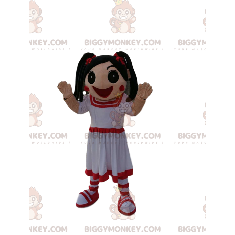 Kostým maskota Little Girl BIGGYMONKEY™ v bílých a červených