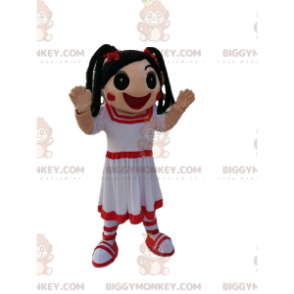 Στολή μασκότ μικρού κοριτσιού BIGGYMONKEY™ σε λευκό και κόκκινο