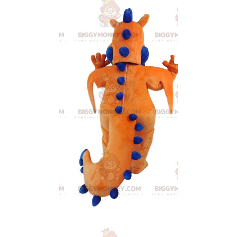 Schattige oranje en blauwe draak BIGGYMONKEY™ mascottekostuum.