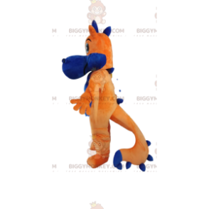 Schattige oranje en blauwe draak BIGGYMONKEY™ mascottekostuum.