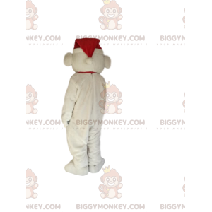 Polar bear BIGGYMONKEY™ mascot costume with red Christmas hat