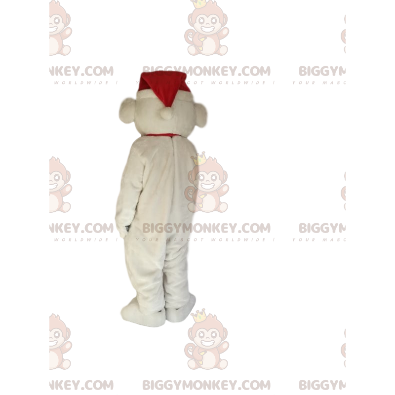 Eisbär BIGGYMONKEY™ Maskottchenkostüm mit roter Weihnachtsmütze