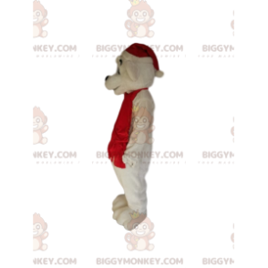Isbjørn BIGGYMONKEY™ maskotkostume med rød julehue og tørklæde
