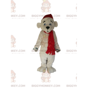 Fato de mascote de urso polar BIGGYMONKEY™ com gorro de Natal