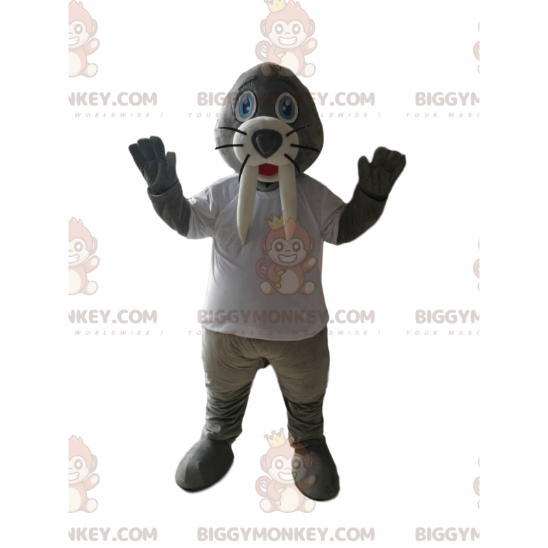 Disfraz de mascota Walrus BIGGYMONKEY™ con grandes colmillos y