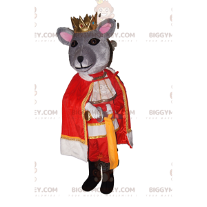 BIGGYMONKEY™ Costume da mascotte Topo grigio con corona d'oro e