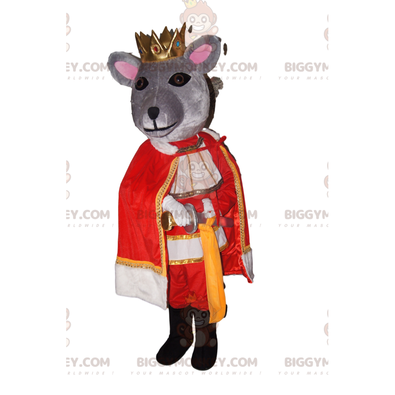 BIGGYMONKEY™ Costume da mascotte Topo grigio con corona d'oro e