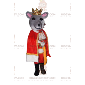 BIGGYMONKEY™ Μασκότ Γκρι ποντίκι με χρυσή κορώνα και βασιλικό
