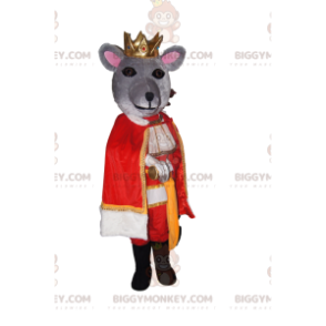 Traje de mascote BIGGYMONKEY™ Rato Cinza com Coroa Dourada e