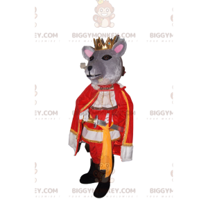 BIGGYMONKEY™ Mascottekostuum Grijze muis met gouden kroon en