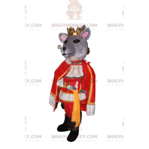 Traje de mascote BIGGYMONKEY™ Rato Cinza com Coroa Dourada e