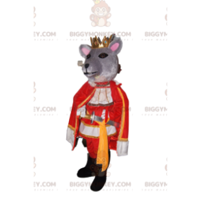 BIGGYMONKEY™ Mascot Costume Gray Mouse with Golden Crown and