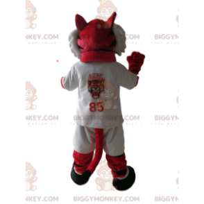 BIGGYMONKEY™ mascot costume of red tiger in white sportswear.