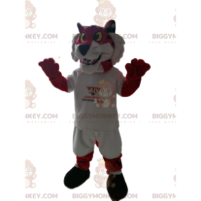 BIGGYMONKEY™ maskotkostume af rød tiger i hvidt sportstøj. løve