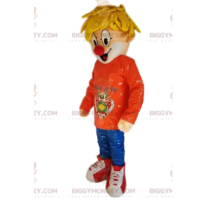 Blonde Jongen Clown Neus BIGGYMONKEY™ Mascotte Kostuum -