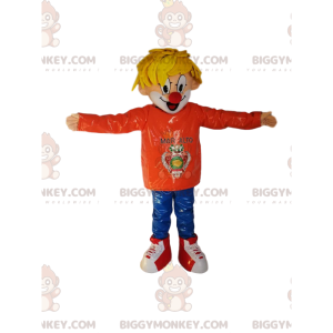 Traje de mascote BIGGYMONKEY™ nariz de palhaço loiro –