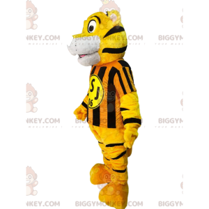 Costume de mascotte BIGGYMONKEY™ de tigre avec un maillot rayé