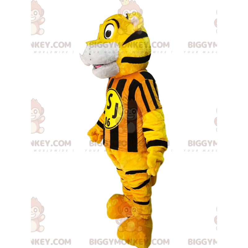 Costume de mascotte BIGGYMONKEY™ de tigre avec un maillot rayé