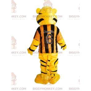 Tiger BIGGYMONKEY™ maskotdräkt med gul och svart randig tröja -