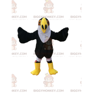 BIGGYMONKEY™ Maskotdräkt av en svart örn med en stor gul näbb.