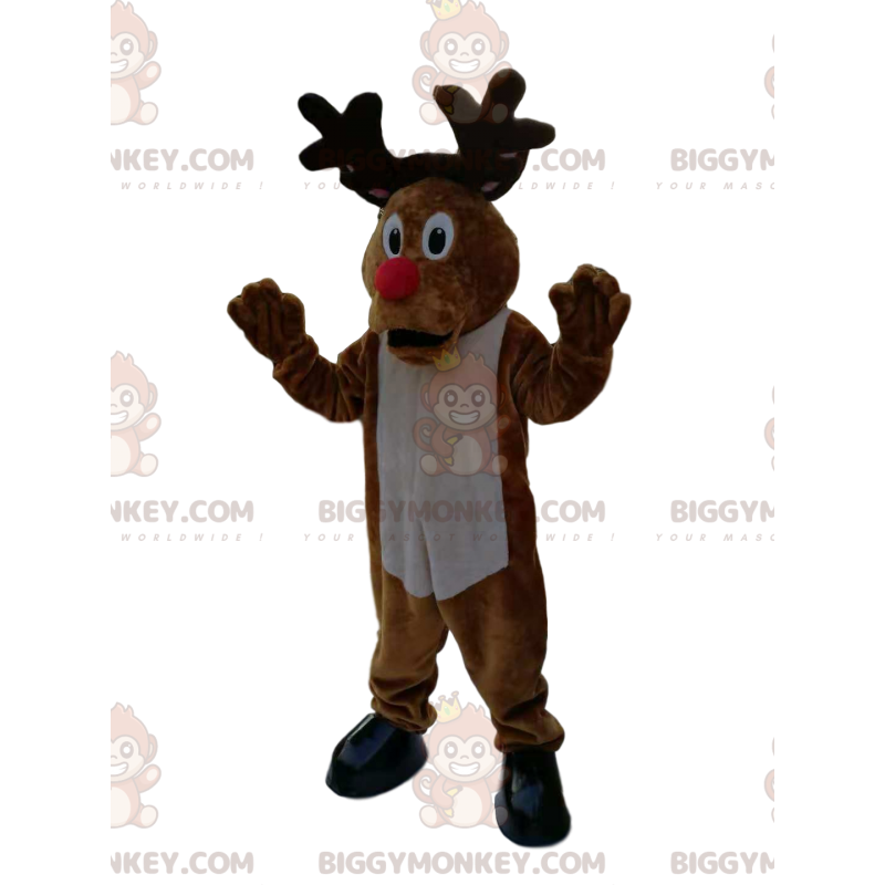 BIGGYMONKEY™ costume mascotte di una renna comica con un grosso