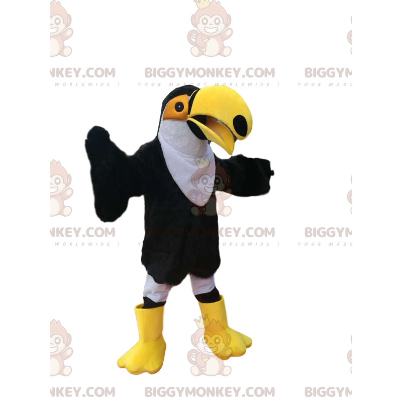 BIGGYMONKEY™ maskotdräkt av svart och vit tukan med stor gul