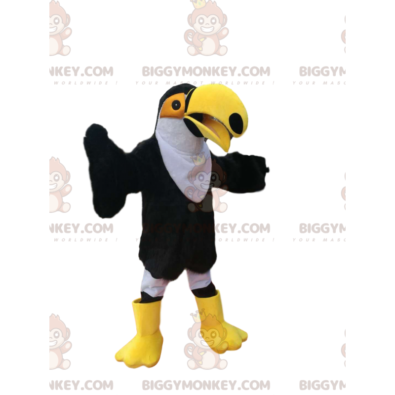 Traje de mascote BIGGYMONKEY™ de tucano preto e branco com