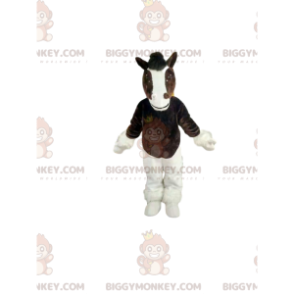 Brun och vit häst BIGGYMONKEY™ maskotdräkt. hästdräkt -