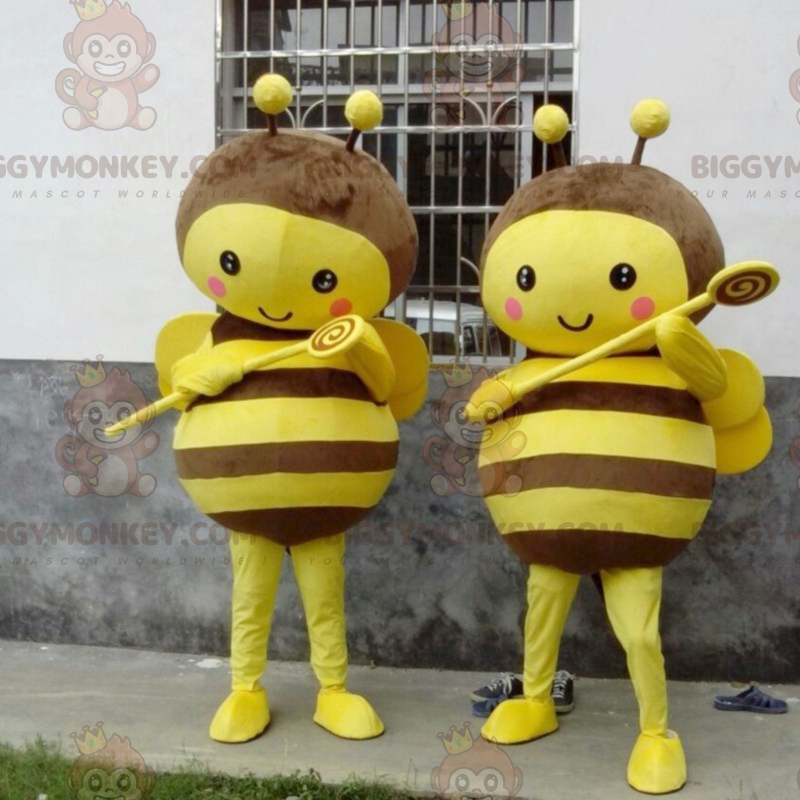 2 BIGGYMONKEY™s mascota de abejas amarillas y marrones -