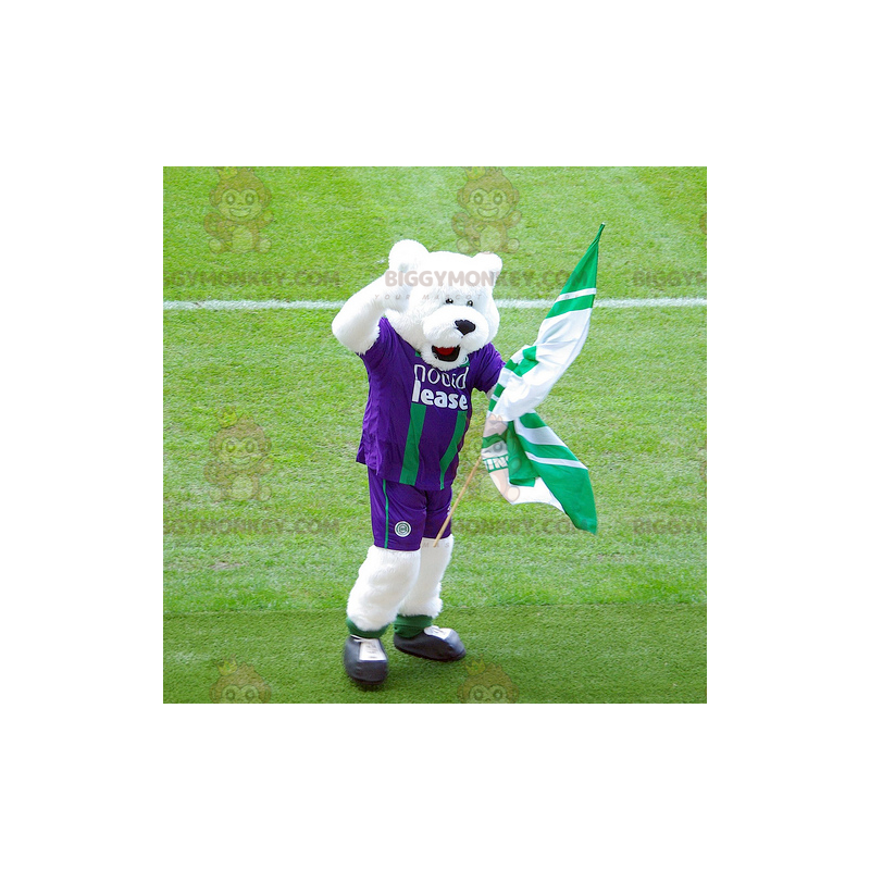 BIGGYMONKEY™ Mascot Costume of Polar Bear in Purple and Green