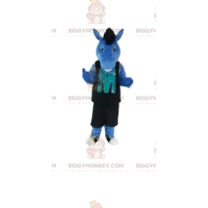 Costume de mascotte BIGGYMONKEY™ de cheval bleu avec une tenue