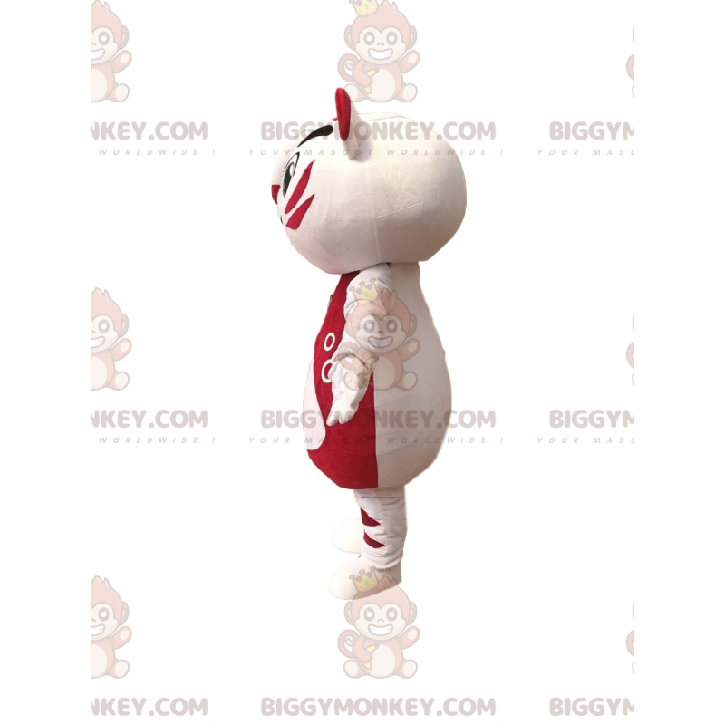 Kostium maskotki BIGGYMONKEY™ bardzo wesoły biały kot i fuksja.
