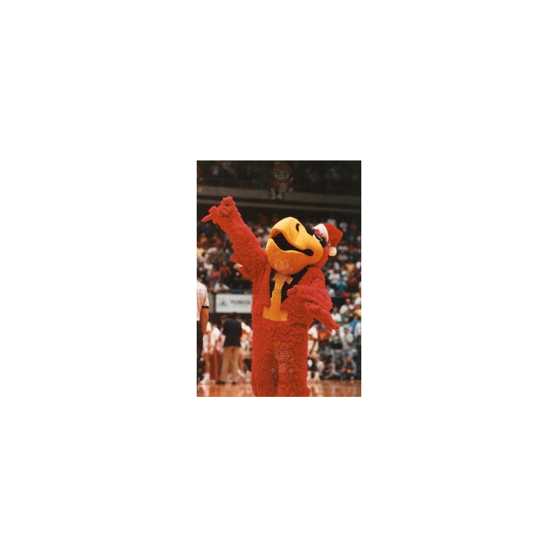 Disfraz de mascota gigante de pájaro rojo, negro y amarillo