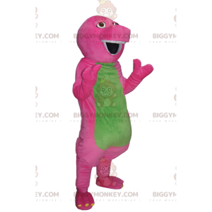 Disfraz de mascota BIGGYMONKEY™ de dinosaurio de cómic fucsia y
