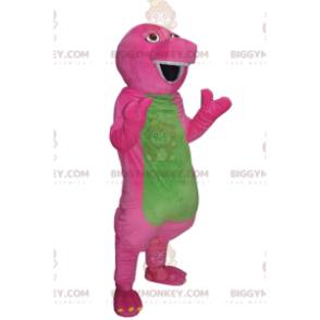 Costume da mascotte BIGGYMONKEY™ da dinosauro comico fucsia e