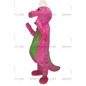 Fuchsia and green comic dinosaur BIGGYMONKEY™ mascot costume.