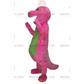 Traje de mascote BIGGYMONKEY™ de dinossauro fúcsia e verde em