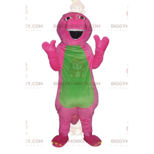 Costume da mascotte BIGGYMONKEY™ da dinosauro comico fucsia e