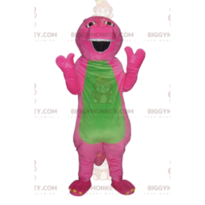 Traje de mascote BIGGYMONKEY™ de dinossauro fúcsia e verde em