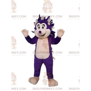 Traje de mascote de ouriço roxo e branco BIGGYMONKEY™. fantasia